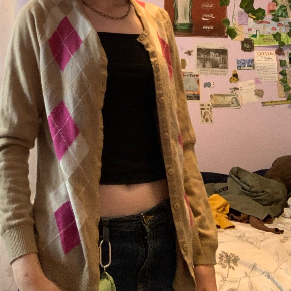 tan argyle indie cardigan